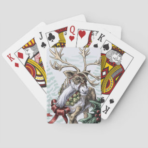 "Jingle Bells" Christmas Holiday Reindeer Art Playing Cards