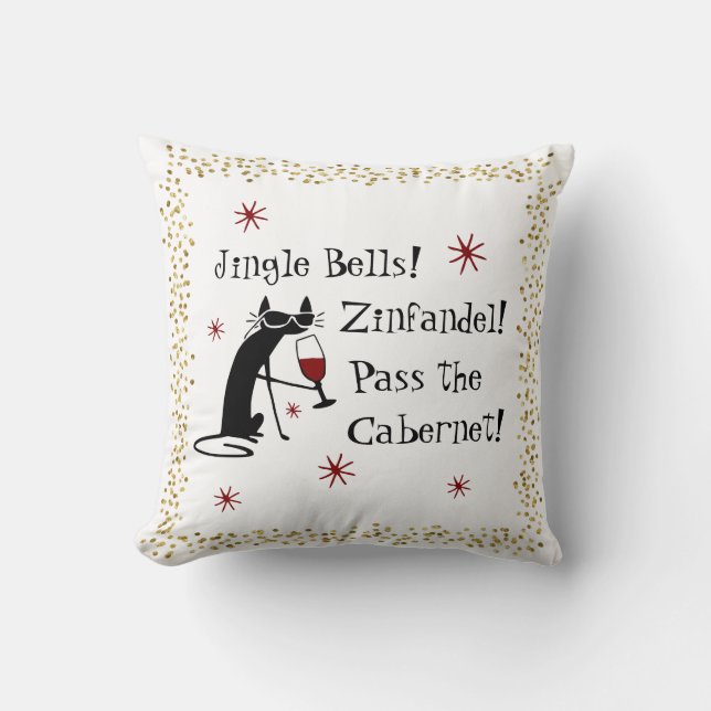Jingle Bells Funny Christmas Wine Quote Cushion (Front)