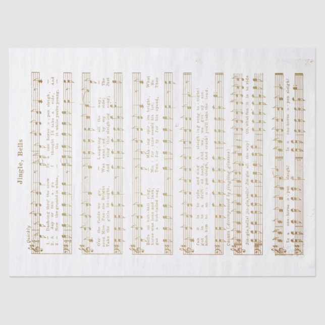 Jingle Bells Holiday Tissue Decoupage Paper Gold (Front)