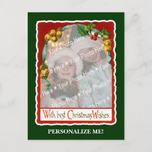 Jingle Bells Holiday Wishes Add-Any-Photo Frame Postcard