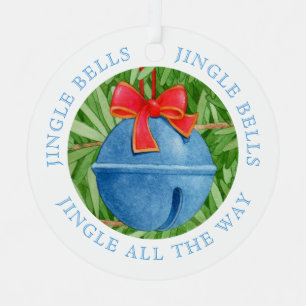 JINGLE BELLS Metal Circle Ornament + Text