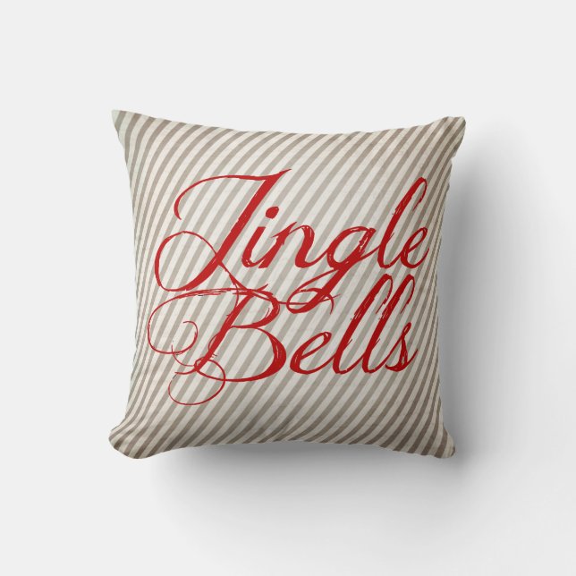 Jingle Bells on Grey Diagonal Holiday Pillow (Front)