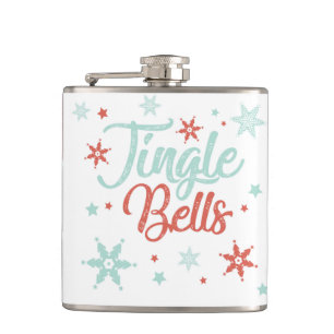 Jingle Bells Pastel Red Green Cute Drinking Gift Hip Flask