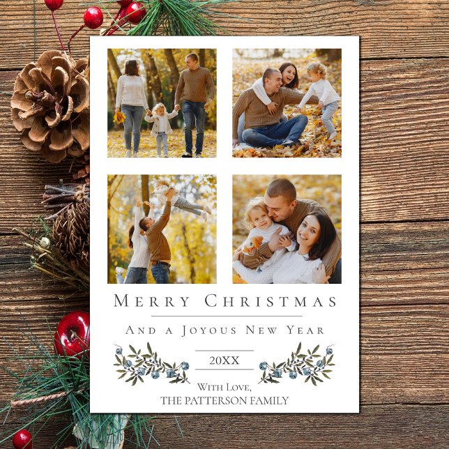 Jingle Bells Photo Collage Christmas | White Holiday Card (White Jingle Bells Four Photo Christmas Holiday Card)