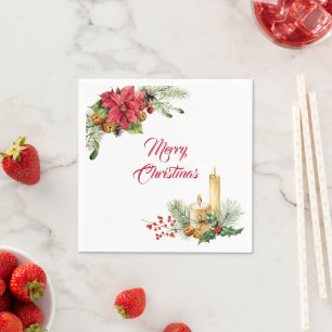 Jingle Bells, Poinsettia, and Candles Christmas Napkin