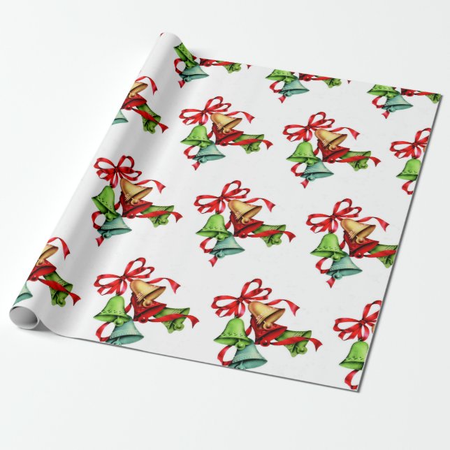 Jingle Bells Red Green Christmas Wrapping Paper (Unrolled)