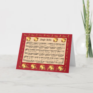 Jingle Bells sheet music with bells and faux gold Holiday Card