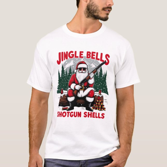 Jingle Bells Shotgun Shells Christmas Funny Santa T-Shirt (Front)