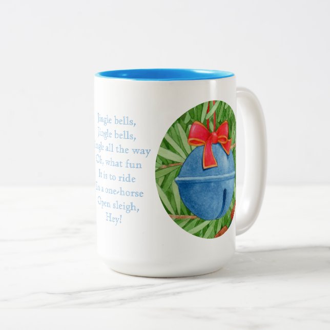 JINGLE BELLS Tall Blue Two-Tone Mug (Front Right)