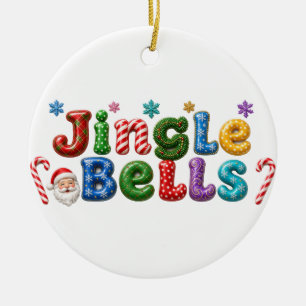 Jingle Bells Tinsel Wreath Santa Candy Cane Ceramic Ornament