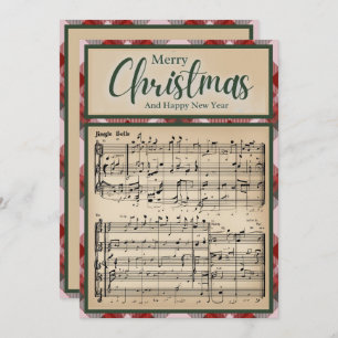 Jingle Bells Vintage Red Buffalo Plaid Christmas Holiday Card