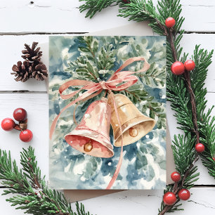 Jingle Bells Watercolor Christmas Holiday Painting Card