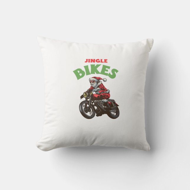 Jingle Bikes Funny Santa Christmas  Cushion (Front)