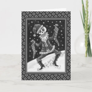 JINGLE BONES SANTA, CHRISTMAS SKELETON & STOCKINGS HOLIDAY CARD