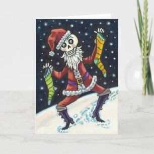 JINGLE BONES SANTA, CHRISTMAS SKELETON & STOCKINGS HOLIDAY CARD