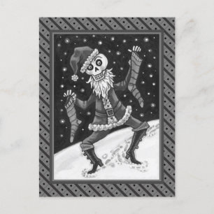 JINGLE BONES SANTA, HOLIDAY SKELETON & STOCKINGS POSTCARD