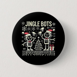 Jingle Bots Festive Holiday Robots with Santa Hats 6 Cm Round Badge