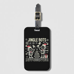 Jingle Bots Festive Holiday Robots with Santa Hats Luggage Tag