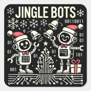 Jingle Bots Festive Holiday Robots with Santa Hats Square Sticker