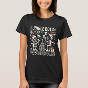 Jingle Bots Festive Holiday Robots with Santa Hats T-Shirt