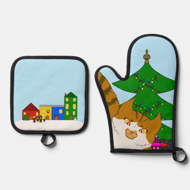 Jingle Claws Fun Holiday Kitchen Set Potholders (Front)
