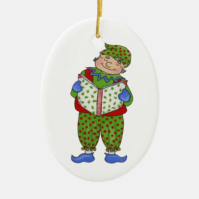 Jingle Elves "Woody" Ceramic Tree Decoration (Front)