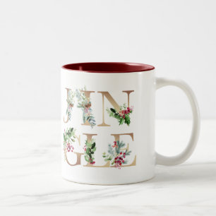Jingle faux gold florals christmas winter holiday Two-Tone coffee mug