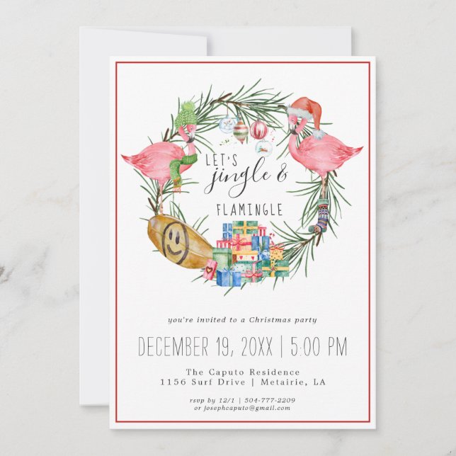 Jingle & Flamingle Christmas Party Invitation (Front)