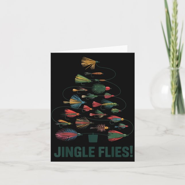 Jingle Flies Funny Fly Fishing Lure Christmas Paja Card (Front)