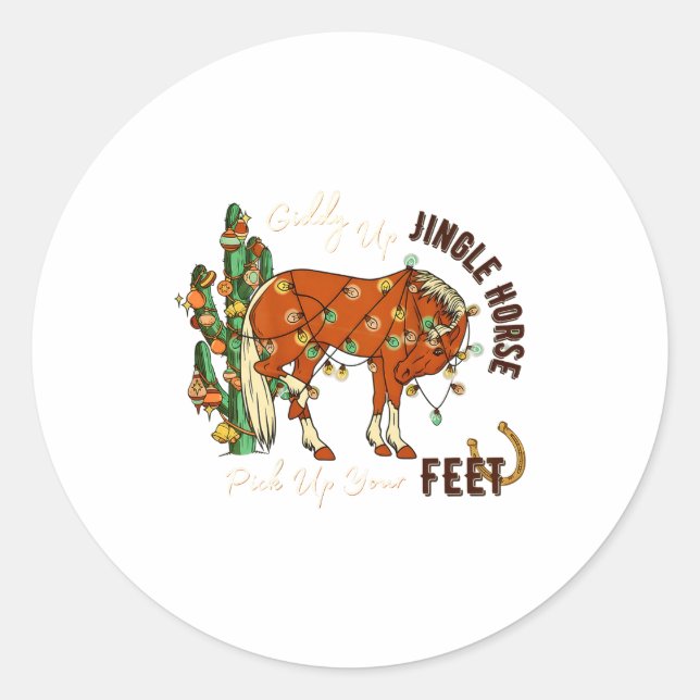 Jingle Funny Horse Ck Up Your Feet Cactus Western, Classic Round Sticker (Front)
