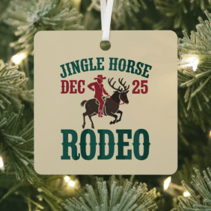Jingle Horse Dec 25 Rodeo Cowboy Xmas Cowgirl Metal Tree Decoration