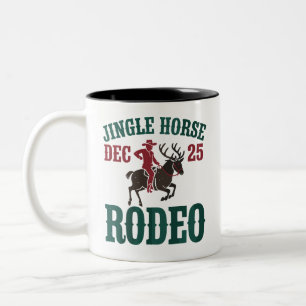 Jingle Horse Dec 25 Rodeo Cowboy Xmas Cowgirl Two-Tone Coffee Mug