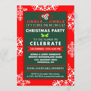 Jingle Jingle Time to Mingle Red Green Christmas Invitation