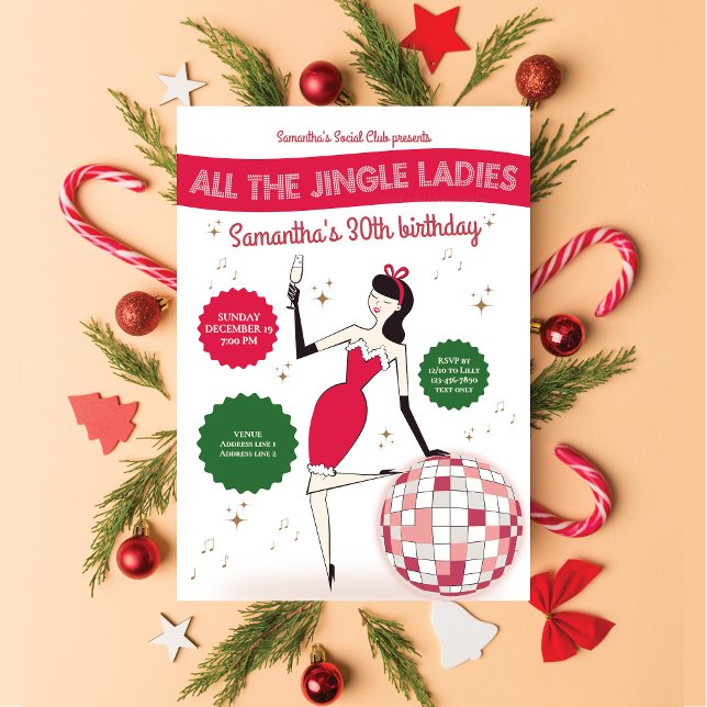 Jingle Ladies Night Out Disco Ball Retro Holiday Invitation (Jingle Ladies Night Out Disco Ball Holiday Invitation Funny Bridal Shower Bachelorette Birthday Bday)
