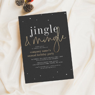 Jingle & Mingle Black Gold Corporate Holiday Party Card