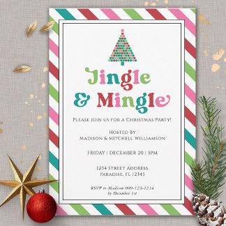 Jingle & Mingle Bright Retro Christmas Party Invitation
