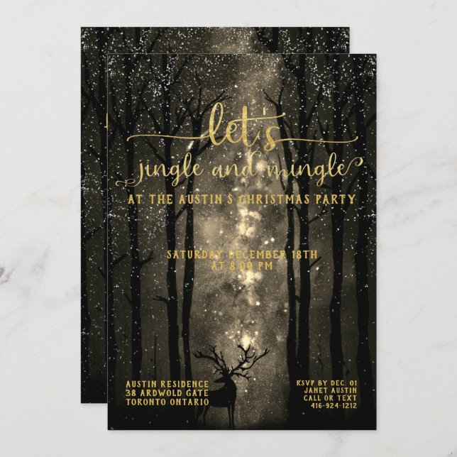 Jingle & Mingle Celestial Woodland Holiday Party Invitation (Front/Back)