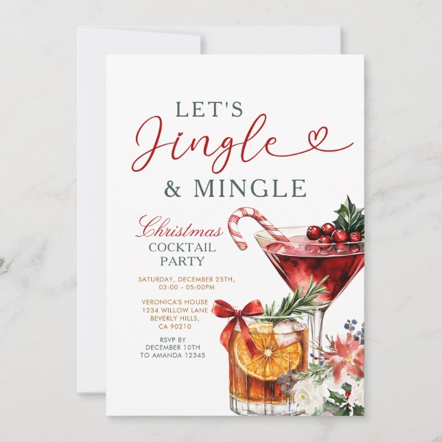 Jingle & Mingle Christmas Cocktail Holiday Party Invitation (Front)