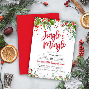 Jingle & Mingle Christmas Party Holly Berries Invitation