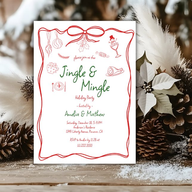 Jingle Mingle Christmas Red Scribble Doodles Invitation (Creator Uploaded)