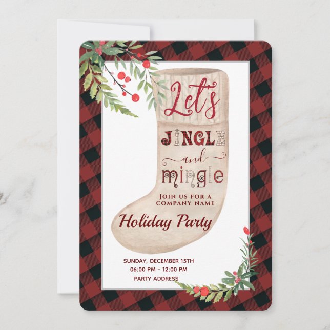 Jingle & mingle christmas stocking holiday party  invitation (Front)