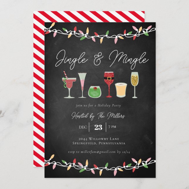 Jingle & Mingle Cocktails Christmas Party Invitation (Front/Back)