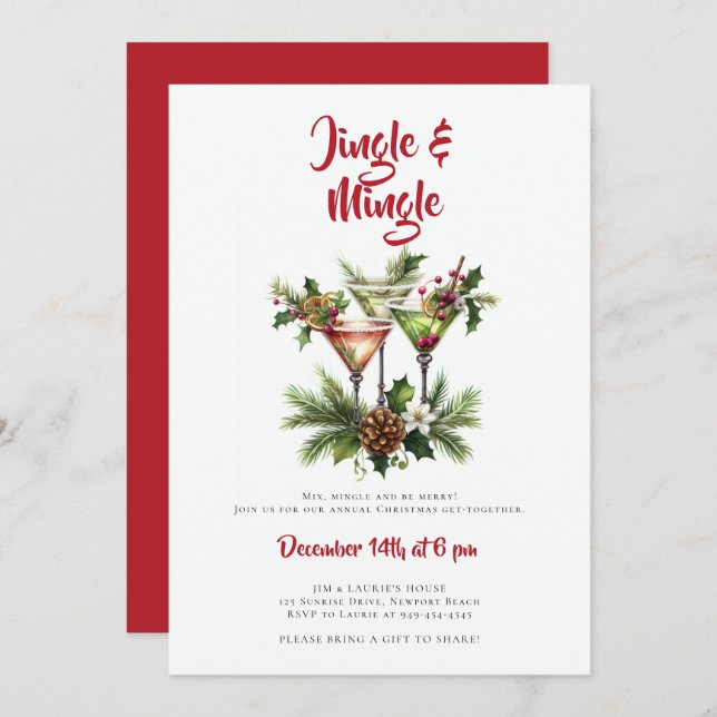 Jingle Mingle Cocktails Martini Christmas Party Invitation (Front/Back)