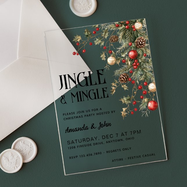 Jingle & Mingle Festive Christmas Party Acrylic Invitations (Creator Uploaded)
