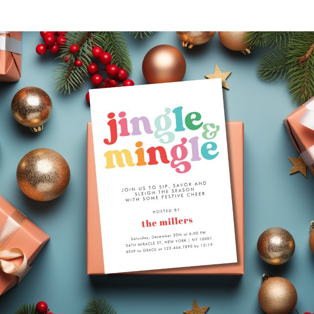 Jingle & Mingle Festive Colourful Christmas Party Invitation (Jingle & Mingle Festive Colorful Christmas Party Invitation)