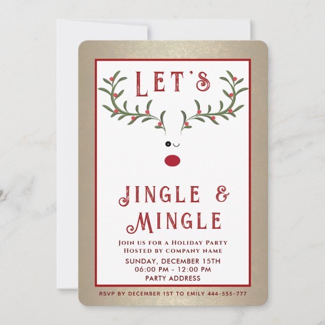 Jingle & Mingle Funny holly reindeer holiday  Invitation (Front)