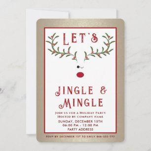Jingle & Mingle Funny holly reindeer holiday  Invitation