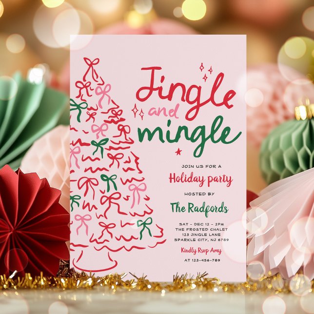 Jingle & Mingle Hand Drawn Christmas Holiday Party Invitation (Creator Uploaded)