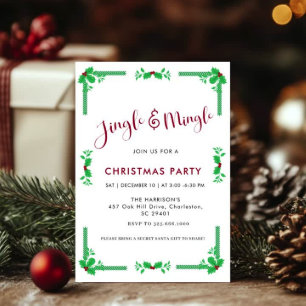 Jingle & Mingle Holiday Greenery Christmas Party Invitation