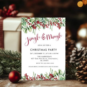 Jingle & Mingle Holiday Greenery Christmas Party Invitation